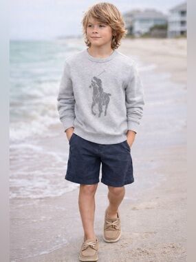 Polo Ralph Lauren Big Pony Sweatshirt Double Knit Tech  Heather Grey Kids S (8)